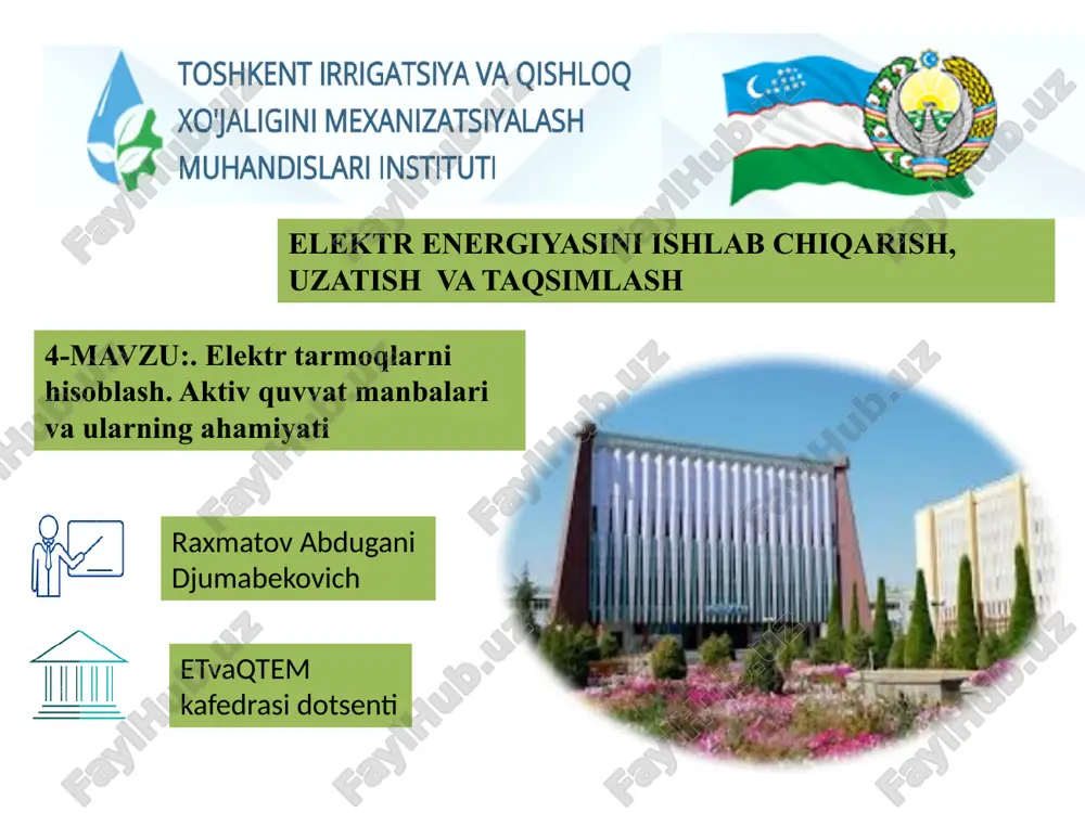 elektr tarmoqlarni hisoblash — PPTX