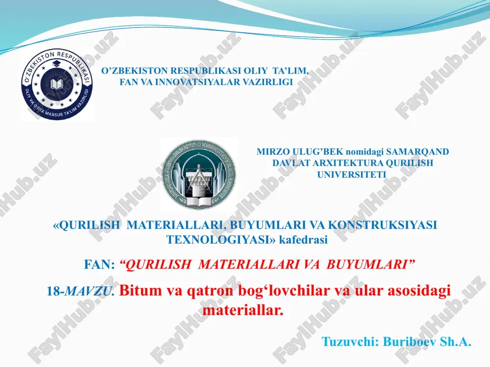 bitum va qatron bog'lovchilar va ularasida materiallar — PPTX