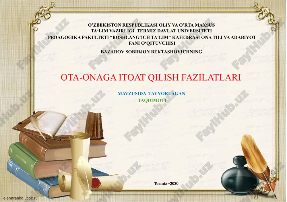 ota-onaga itoat qilish fazilatlari — PPTX