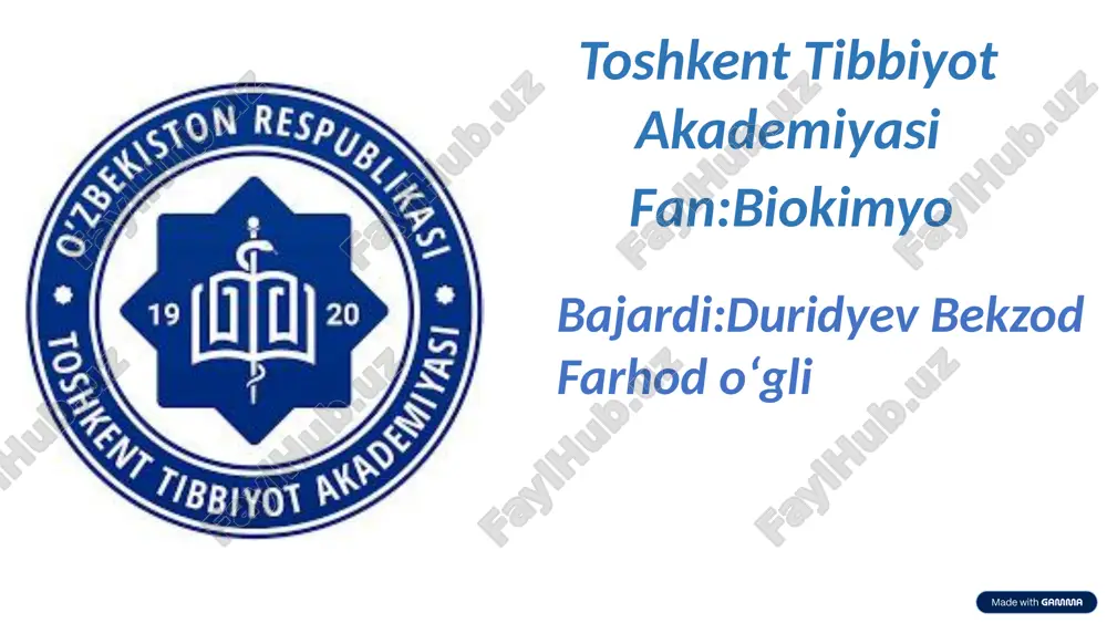 tam bilishning biokimyoviy asoslari — PPTX