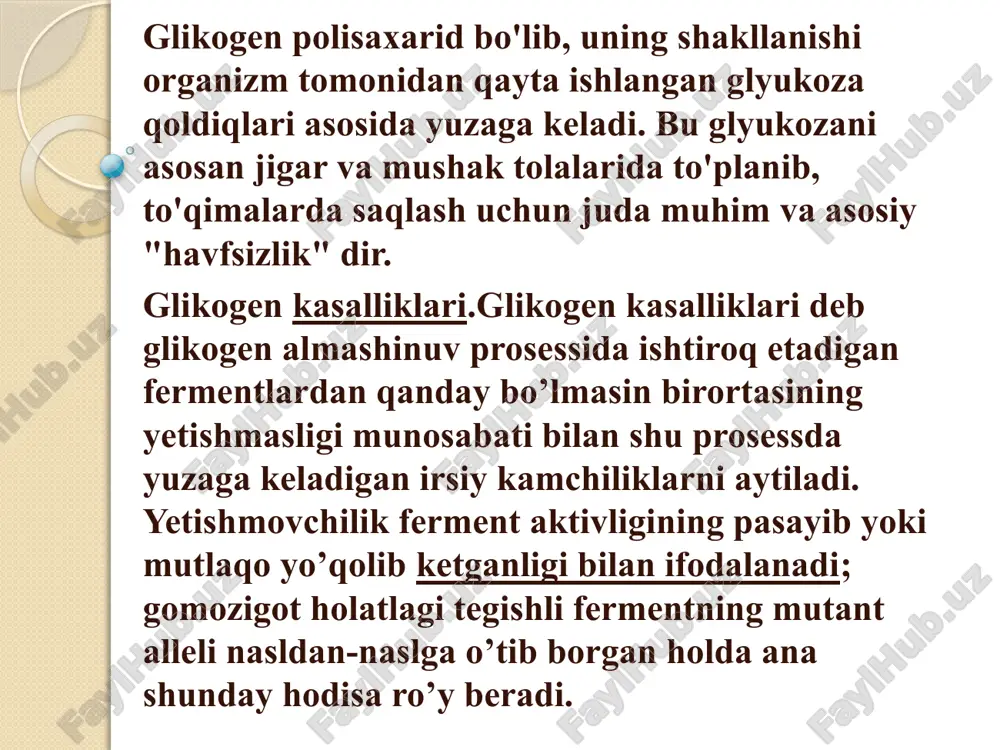 glikogen almashinuvi kasalliklari — PPTX