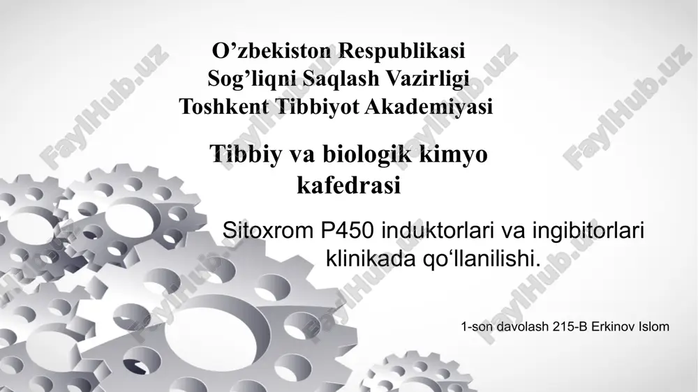 sitoxrom p450 induktorlari va ingibitorlari klinikada qo‘llanilishi — PPTX