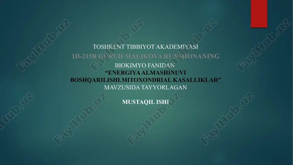"energiya almashinuvi boshqarilishi.mitoxondrial kasalliklar" — PPTX