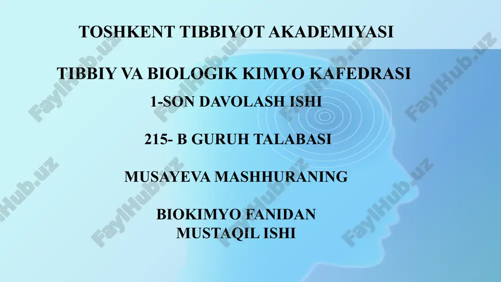 biokimyo fani mustaqil ishi — PPTX