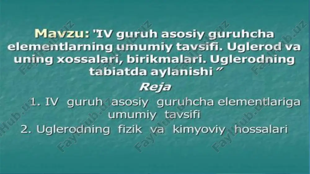 iv guruh asosiy guruhcha elementlariga umumiy tavsifi — PPTX