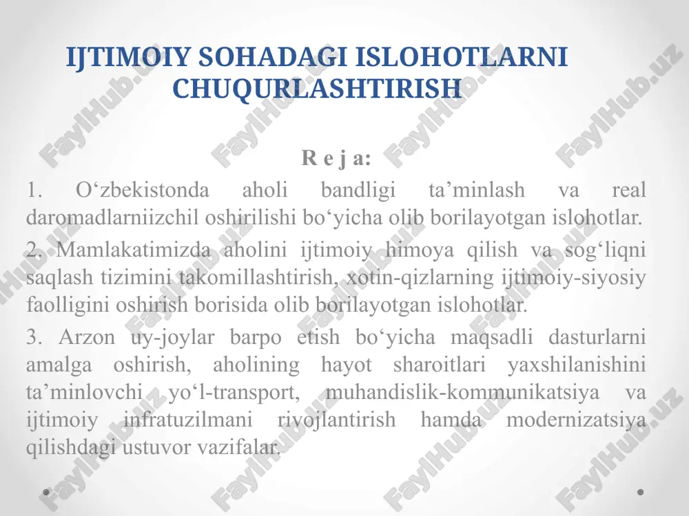 ijtimoiy sohadagi islohotlarni chuqurlashtirish — PPTX
