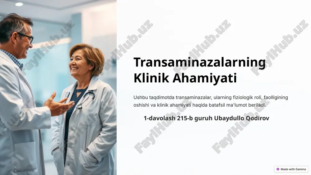 transaminazalarning klinik ahamiyati — PPTX