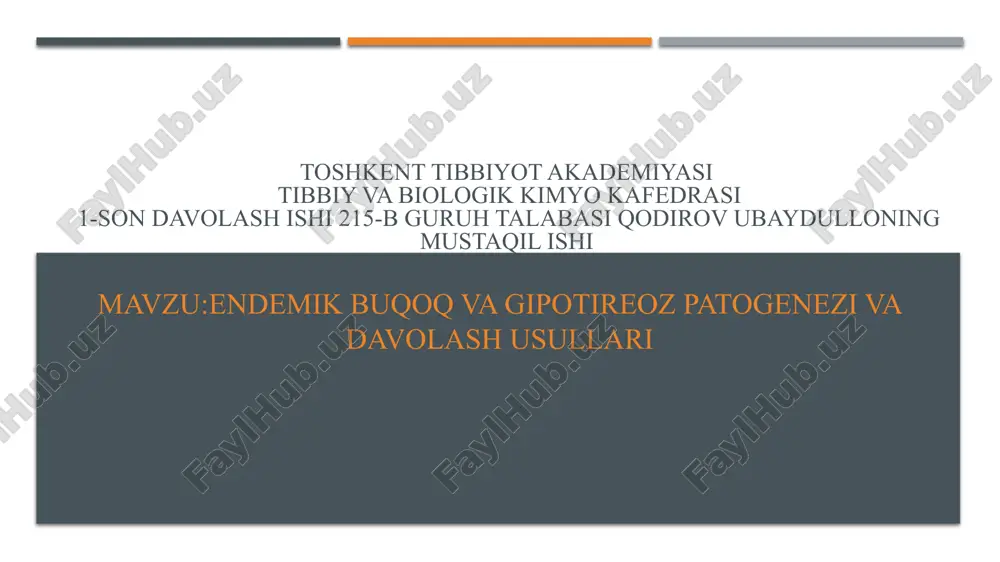 endemik buqoq va gipotireoz patogenezi va davolash usullari — PPTX