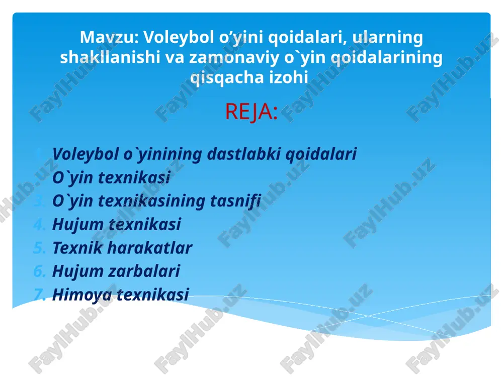 voleybol o’yini qoidalari — PPTX