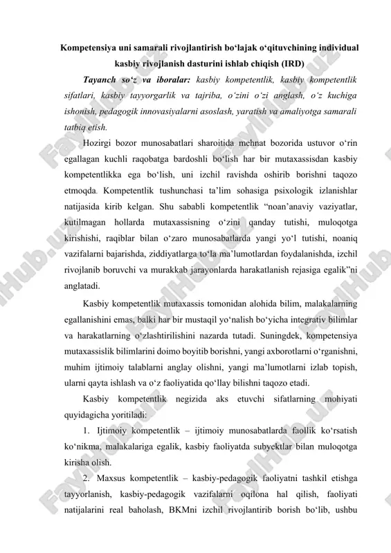 kasbiy kompetentlikka yo'naltirilgan o'qituvchi dasturi — DOCX
