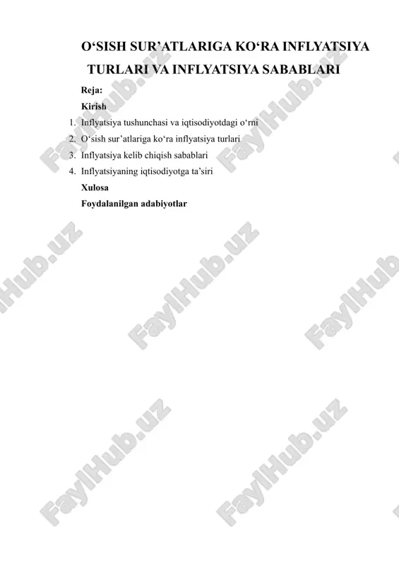 o‘sish sur’atlariga ko‘ra inflyatsiya turlari va inflyatsiya sabablari — DOCX