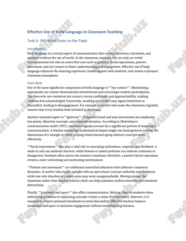 effective use of body language in classroom teaching — DOCX