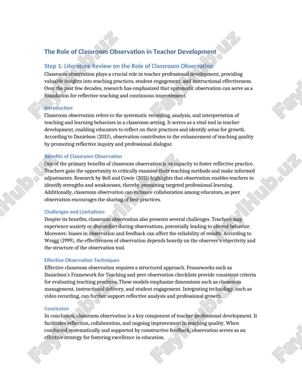 the role of classroom observation in teacher development — DOCX