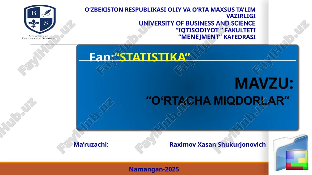 o‘rtacha miqdorlar — PPTX