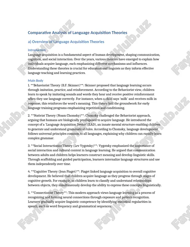 comparative analysis of language acquisition theories — DOCX