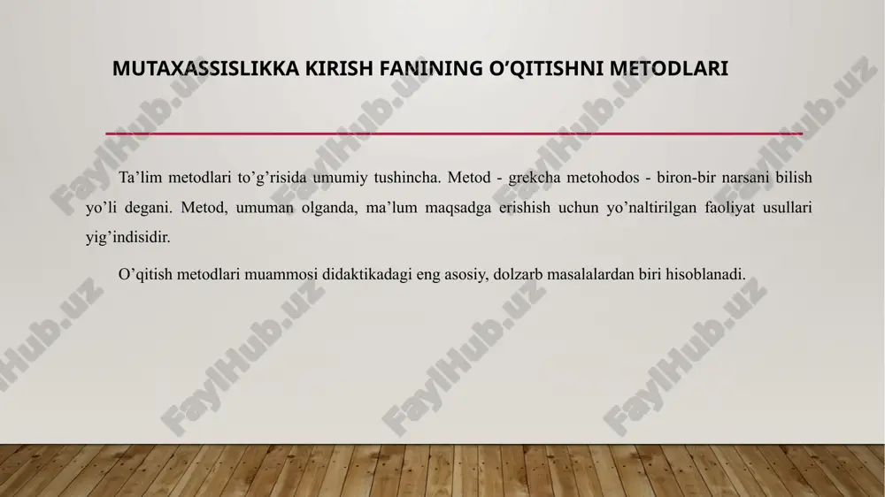 mutaxassislikka kirish fanining o'qitishni metodlari — PPTX