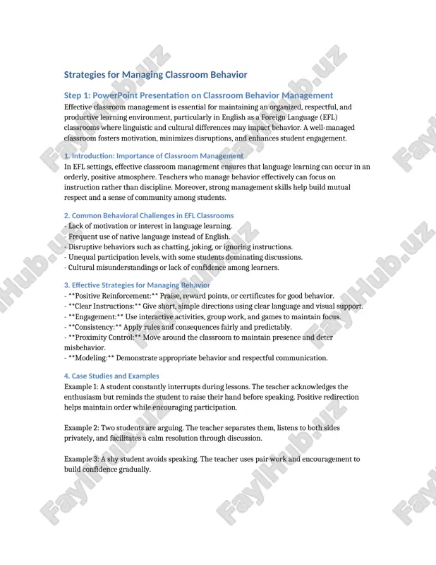 strategies for managing classroom behavior — DOCX