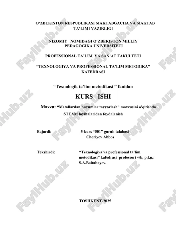 metallardan buyumlar tayyorlash — DOCX