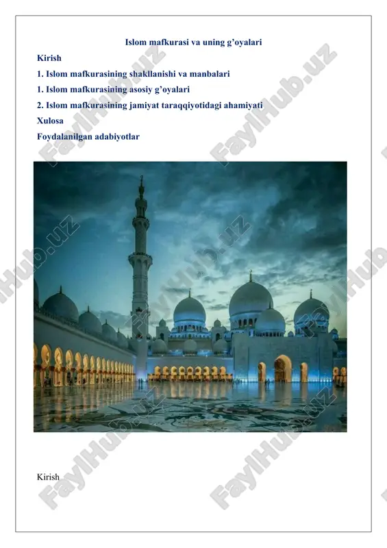 islom mafkurasi va uning g’oyalari — DOCX
