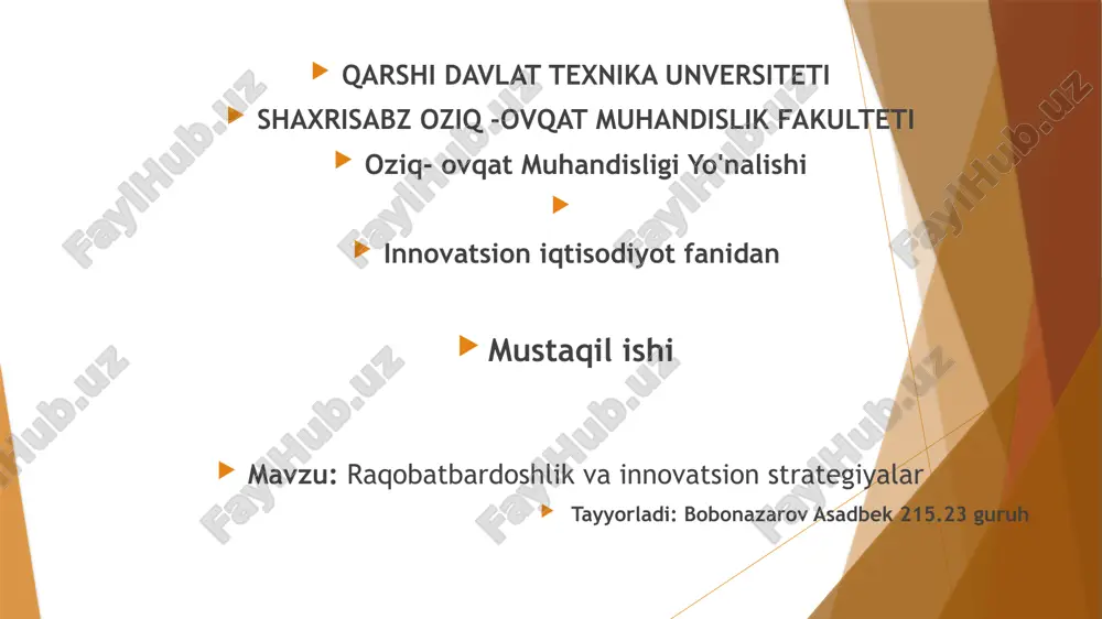 raqobatbardoshlik va innovatsion strategiyalar — PPTX