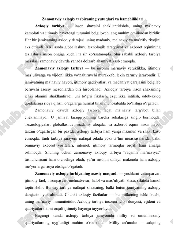 zamonaviy axloqiy tarbiyaning yutuqlari va kamchiliklari — DOCX