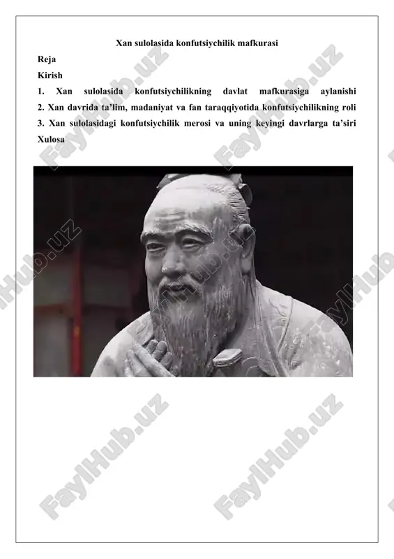 xan sulolasida konfutsiychilik mafkurasi — DOCX