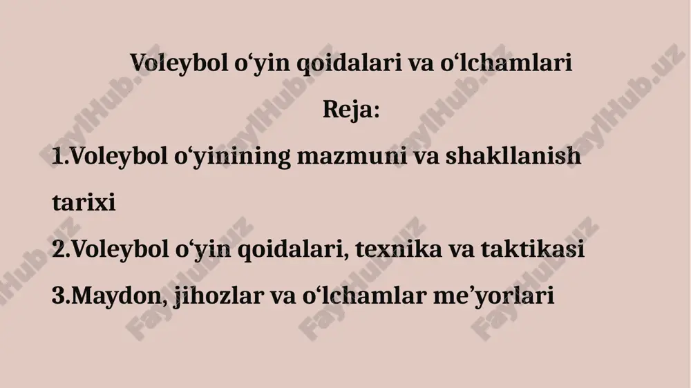 voleybol o‘yin qoidalari va o‘lchamlari — PPTX
