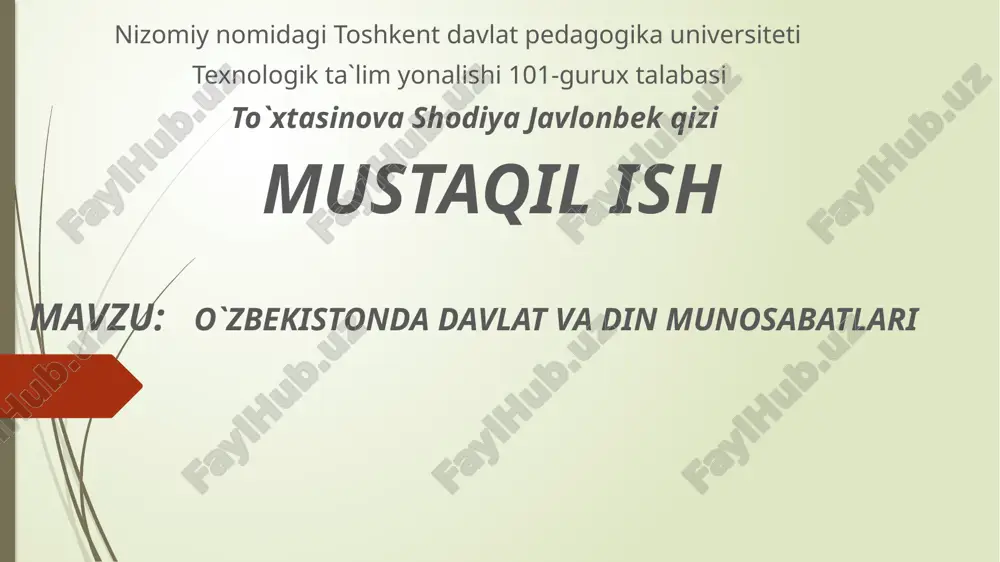 o`zbekistonda davlat va din munosabatlari — PPTX