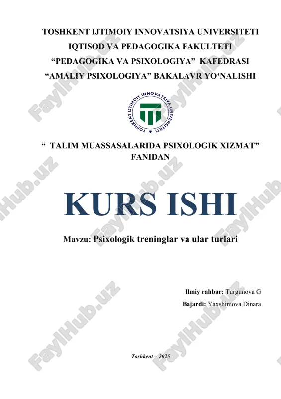 amaliy psixologiya psixologik treninglar va ular turlari — DOCX