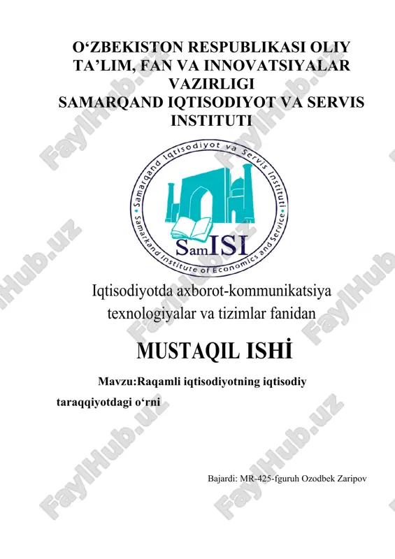 raqamli iqtisodiyotning iqtisodiy taraqqiyotdagi o‘rni — DOCX