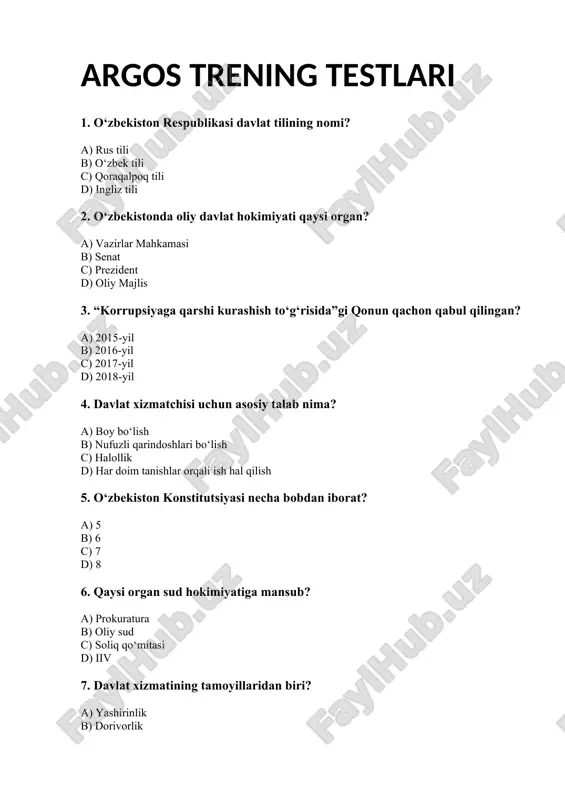 argos trening testlari — DOCX