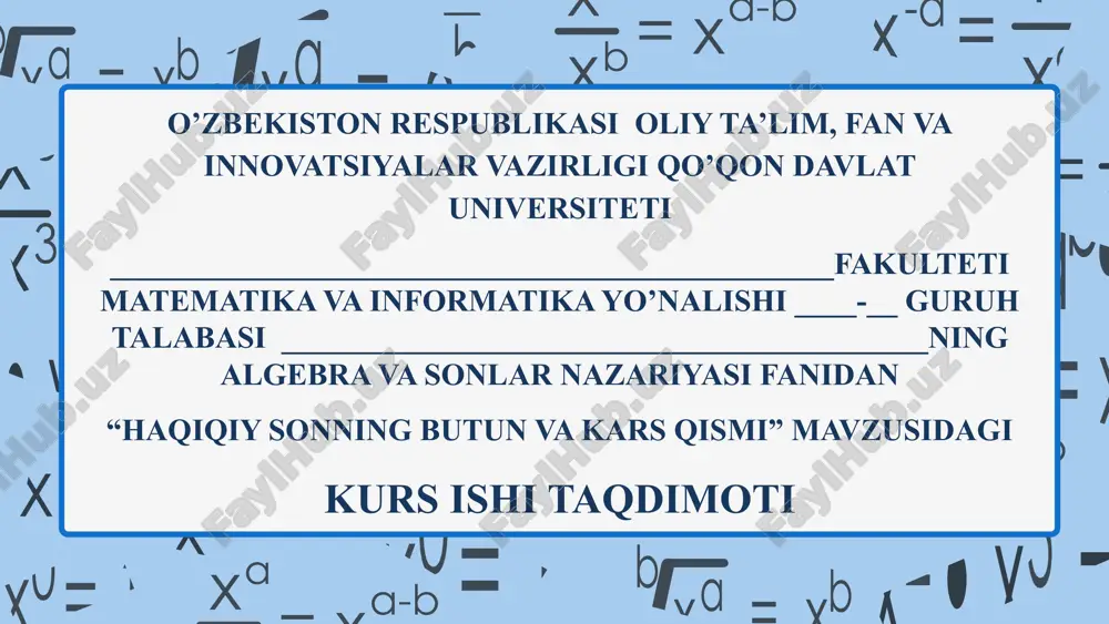 "sonning butun va kasr qismi" kurs ishi taqdimoti — PPTX