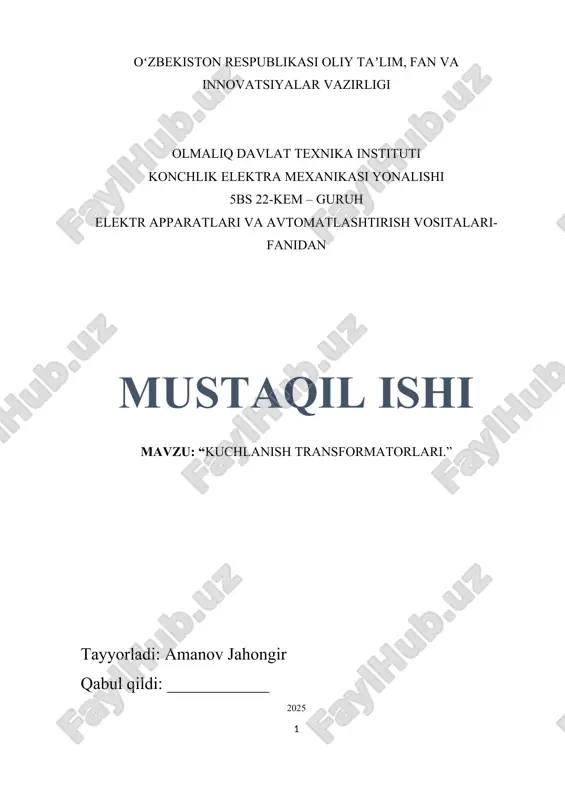 kuchlanish transformatorlari. word — DOCX