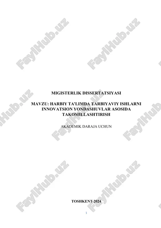 harbiy ta’limda tarbiyaviy ishlarni innovatsion yondashuvlar asosida takomillashtirish — DOCX