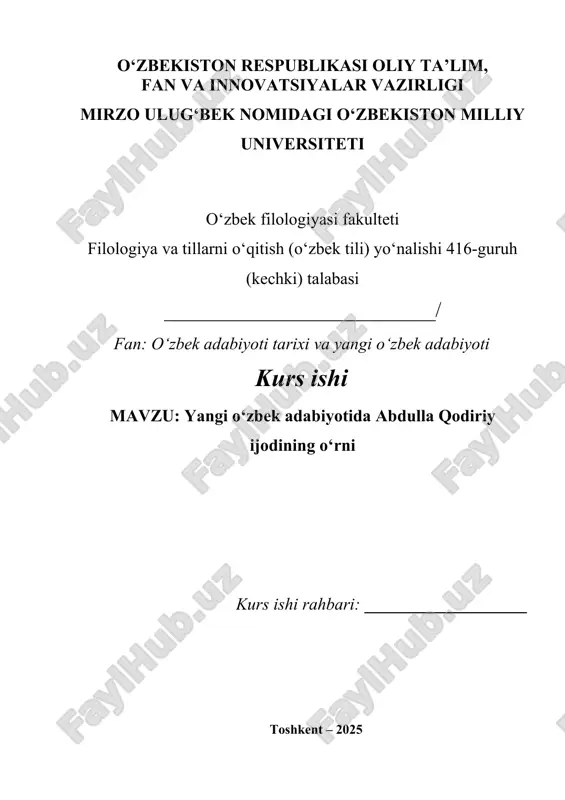 yangi o‘zbek adabiyotida abdulla qodiriy ijodining o‘rni — DOCX