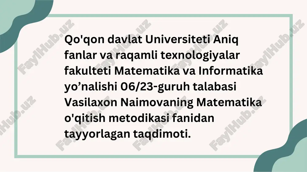 matematika o'qitish metodikasi — PDF