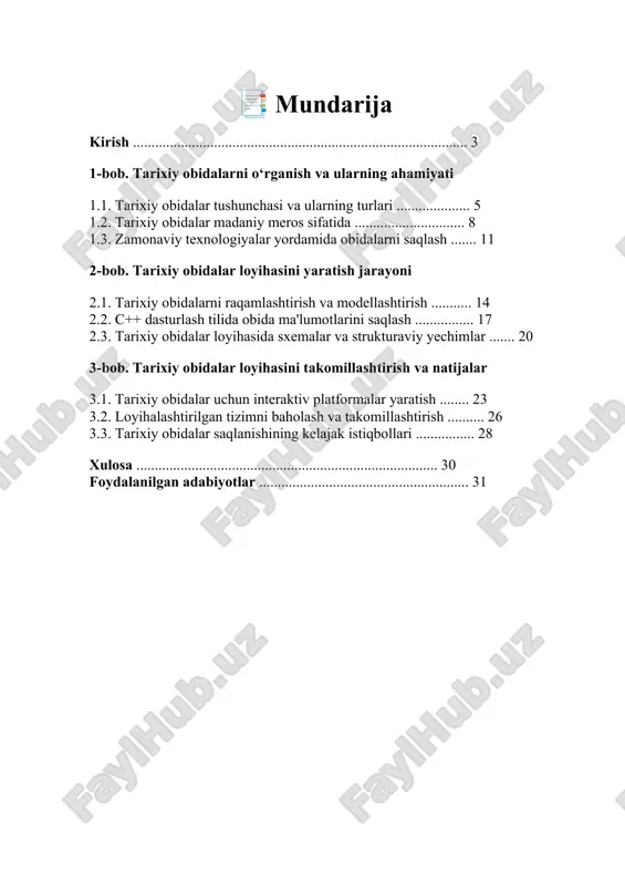 tarixiy obidalar loyihasi — DOCX