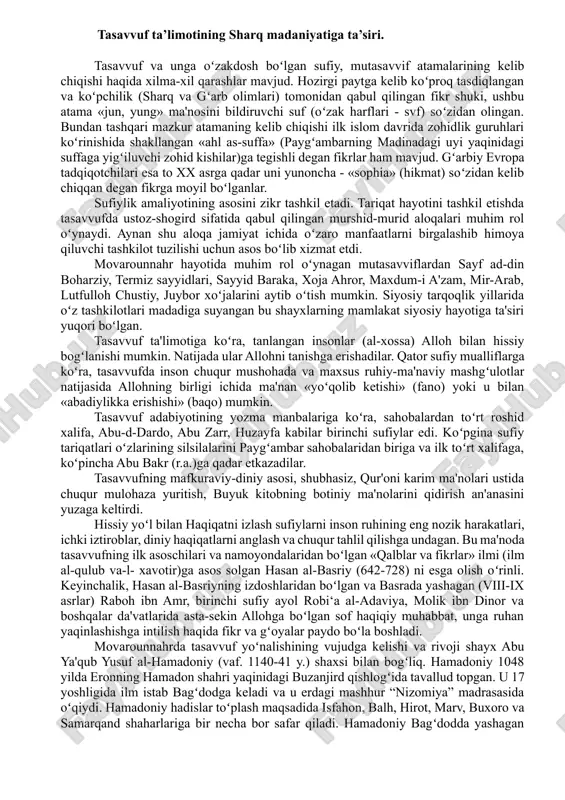 tasavvuf ta’limotining sharq madaniyatiga ta’siri — DOCX