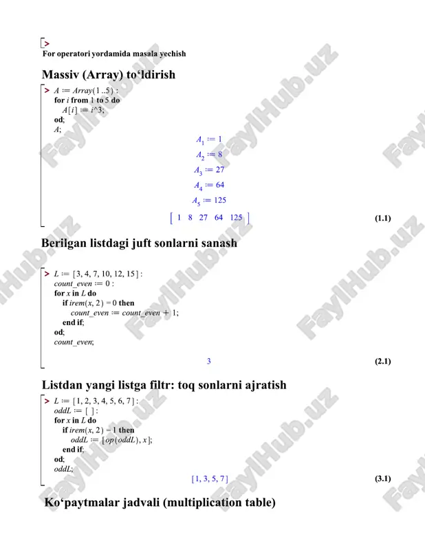 maple paketida for funksiyasi — PDF