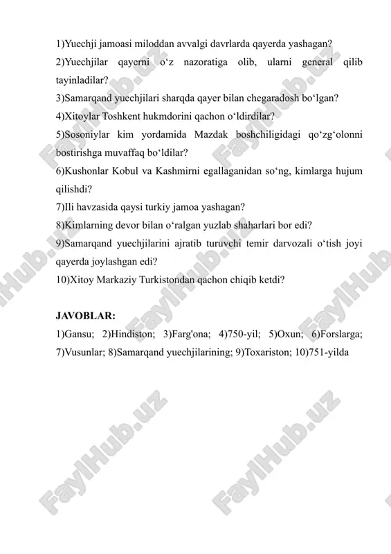 yuechjilar test 10 talik javoblari bilan — DOCX