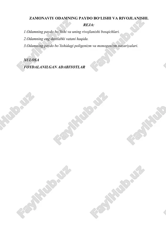 zamonaviy odamning paydo bo‘lishi va rivojlanishi. — DOCX