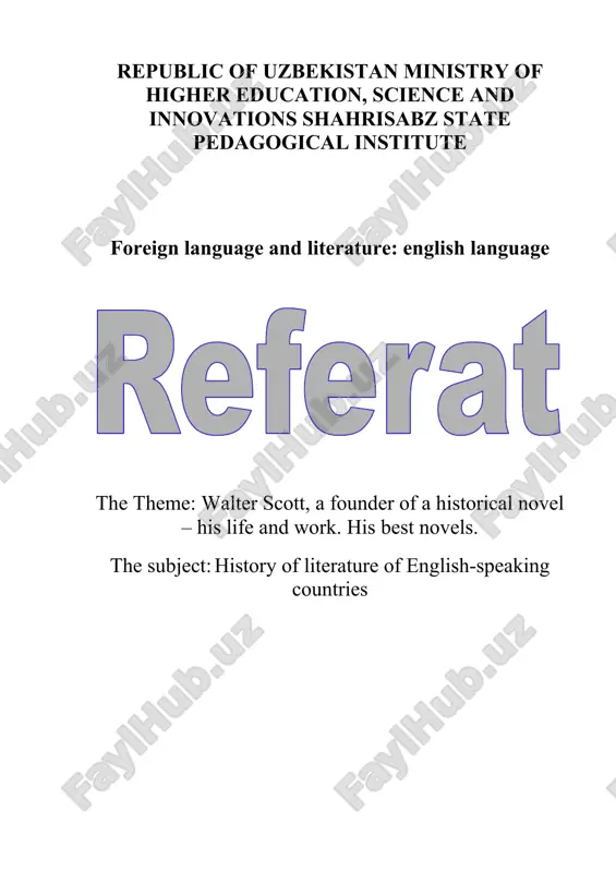 walter scott, a founder of a historical novel – his life and work — DOCX