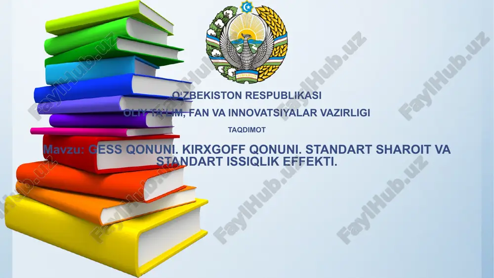 gess qonuni, kirxgoff qonuni, standart sharoit va standart issiqlik effekti — PPTX