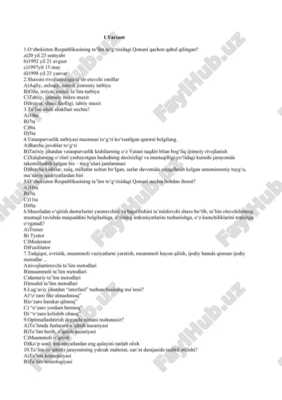 umumiy pedagogika test — DOC