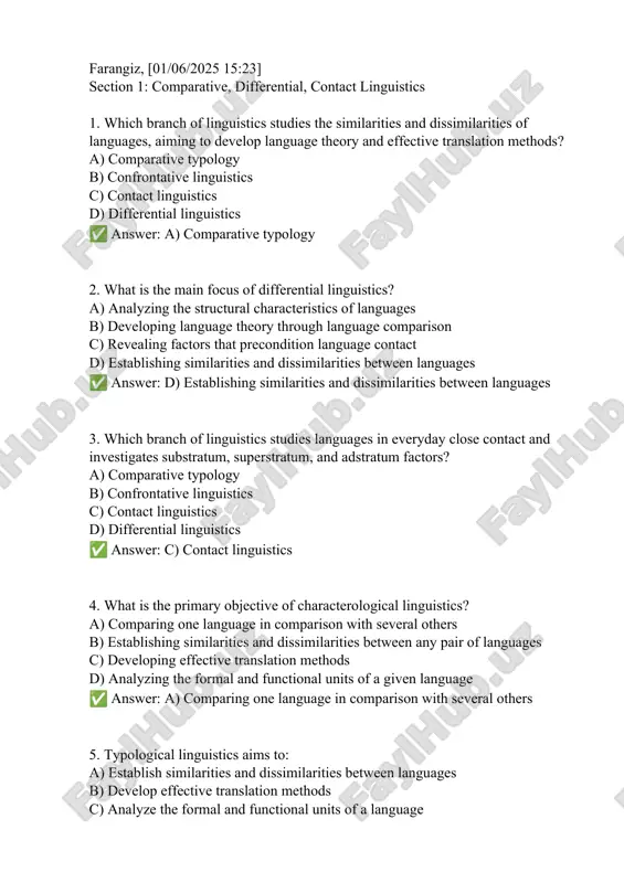 comparative, differential, contact linguistics test — DOCX