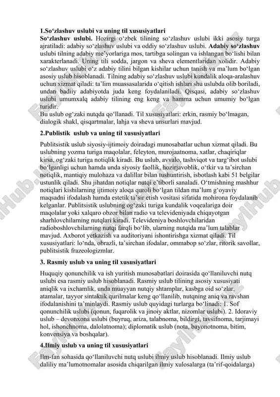 uslublar va ularning til xususiyatlari — DOCX