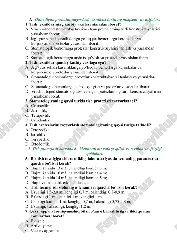 tish protezlar tayyorlash texnikasi — DOCX