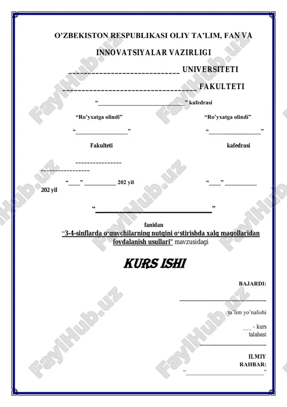 3-4-sinflarda o‘quvchilarning nutqini o‘stirishda xalq maqollaridan foydalanish usullari — PDF