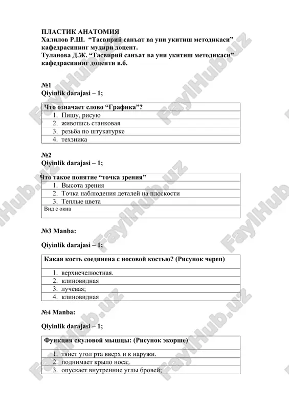 tasviriy san'at va uni ukitish metodikasi — DOCX