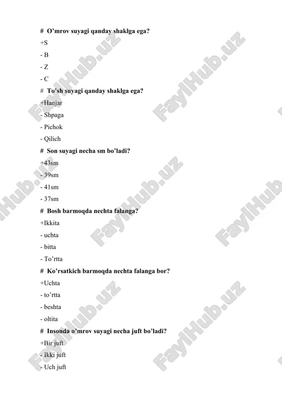 o'mrov suyagi haqida test savoliq eslatmalar — DOCX